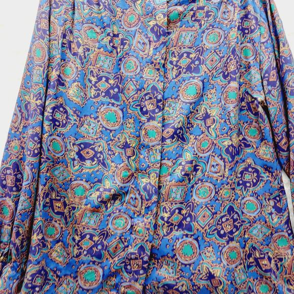 Pendleton Blouse Size 8 Blue Gold Paisley Boho Luxe Art Teacher Witchy Office - Picture 4 of 16